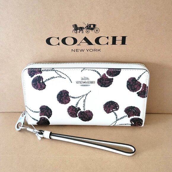Coach Handbags - Coach CDE92 Long Zip Around Wallet Cherry Embossed Print Leather Chalk Multi